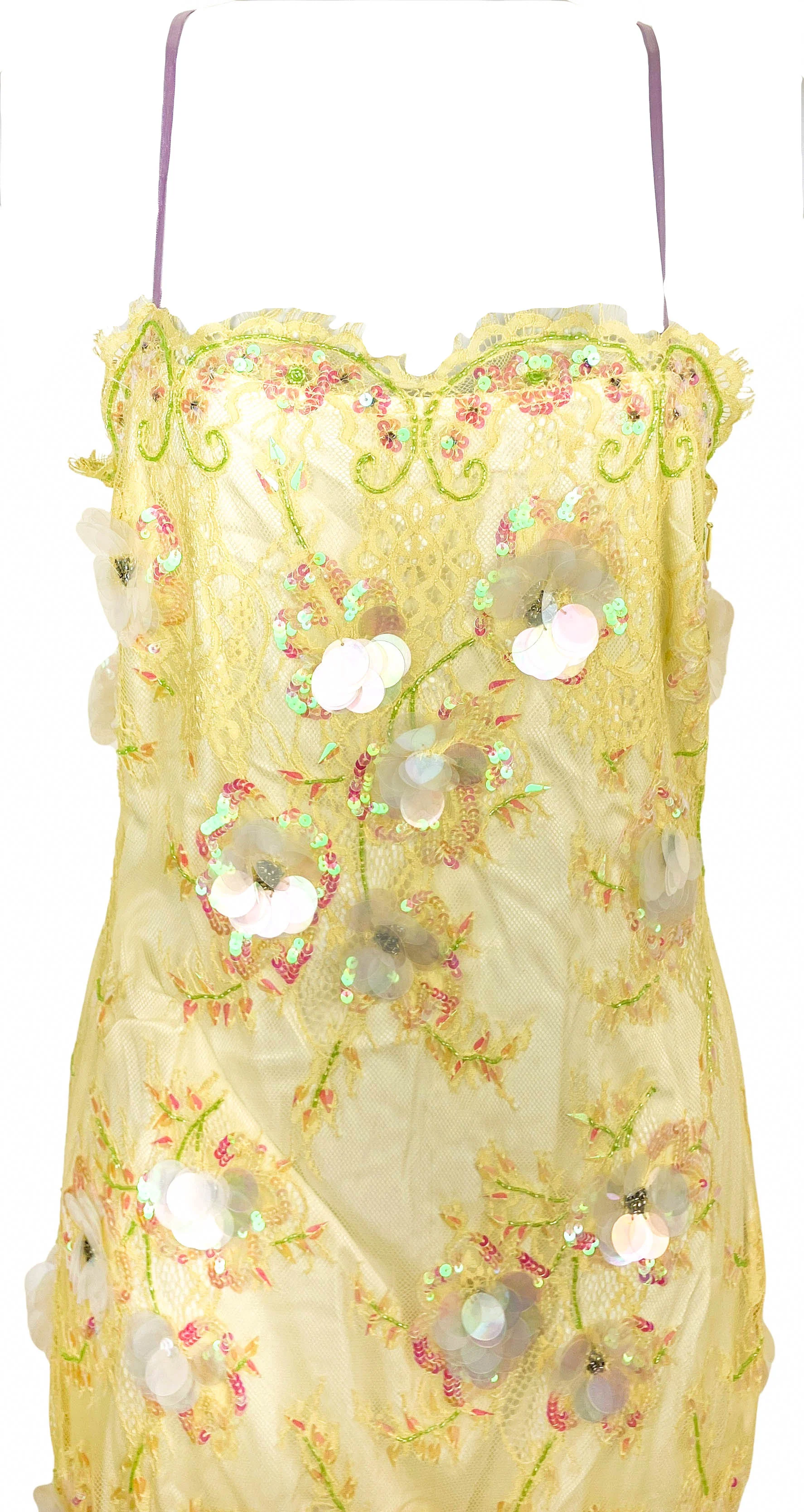LoveShackFancy Emalia Embellished Dress in Pale Lemon Yellow - Image 3
