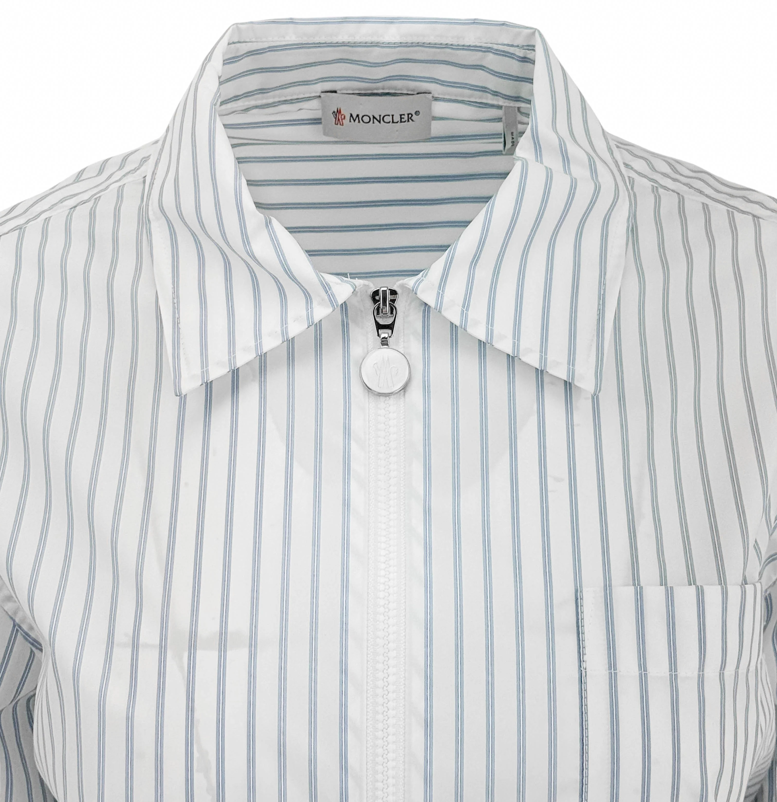 Moncler Striped Zip Front Shirt in Blue and White - Image 3