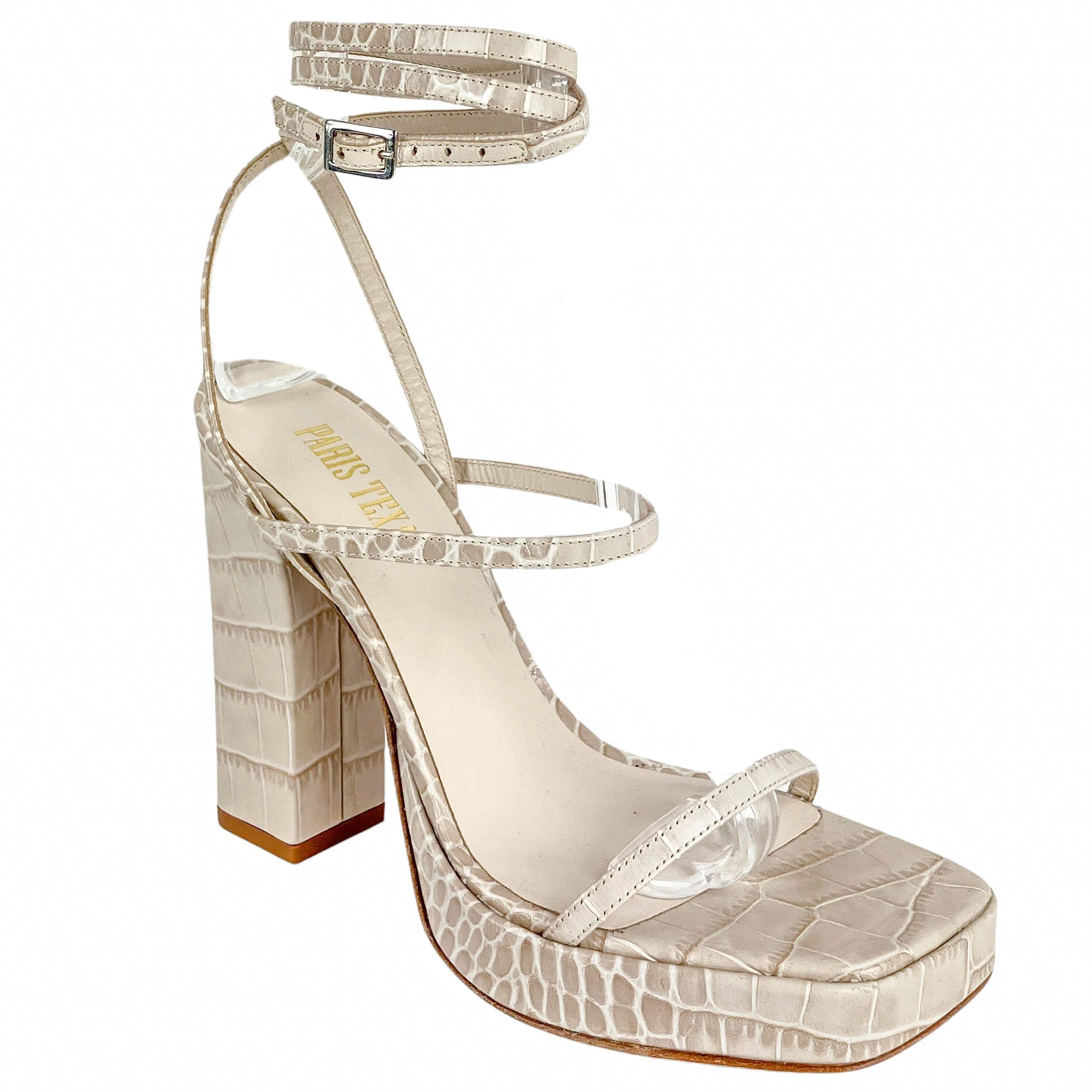 Paris Texas Croc Embossed Platform Sandals in Beige - Image 3