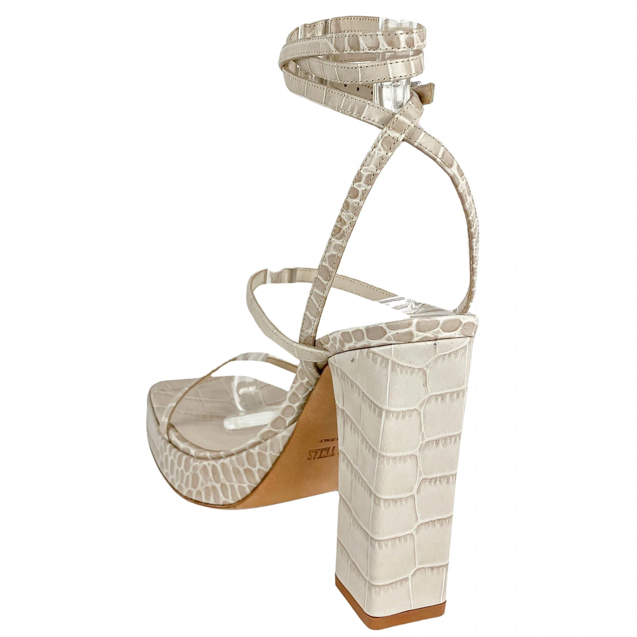 Paris Texas Croc Embossed Platform Sandals in Beige - Image 5