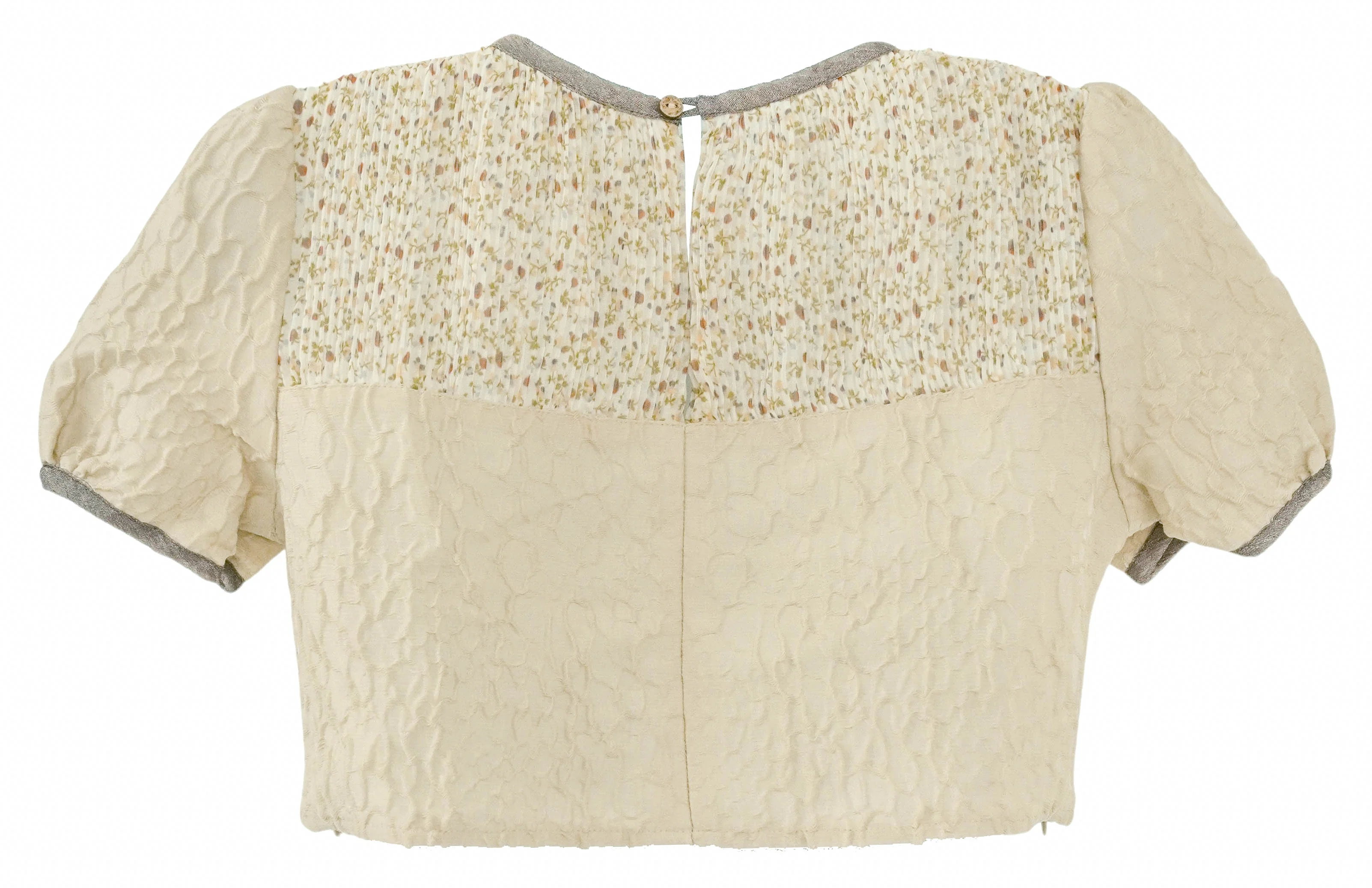Rodarte x Opening Ceremony Multi-Fabric Cropped Blouse in Beige Pink - Image 3