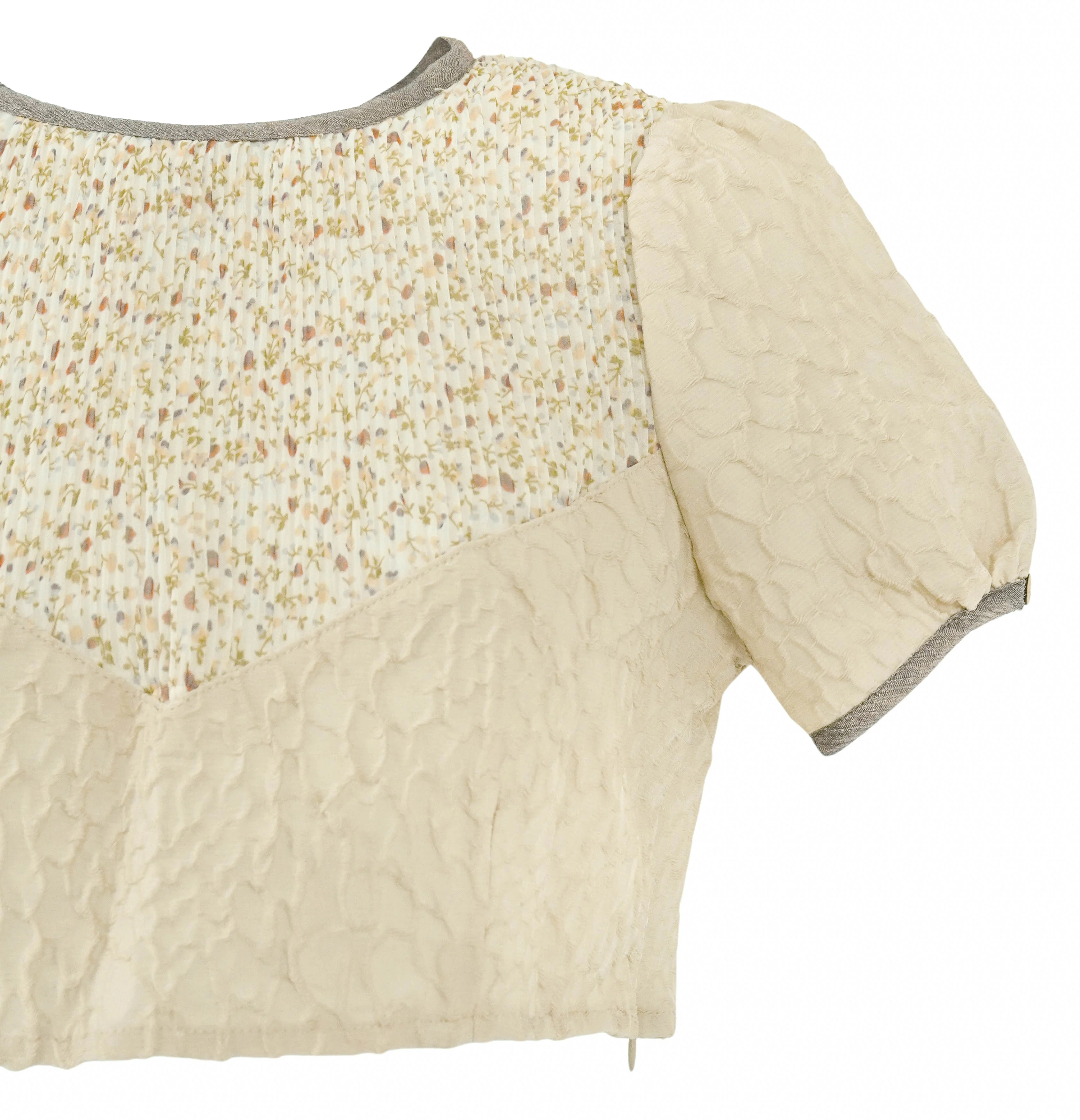 Rodarte x Opening Ceremony Multi-Fabric Cropped Blouse in Beige Pink - Image 4