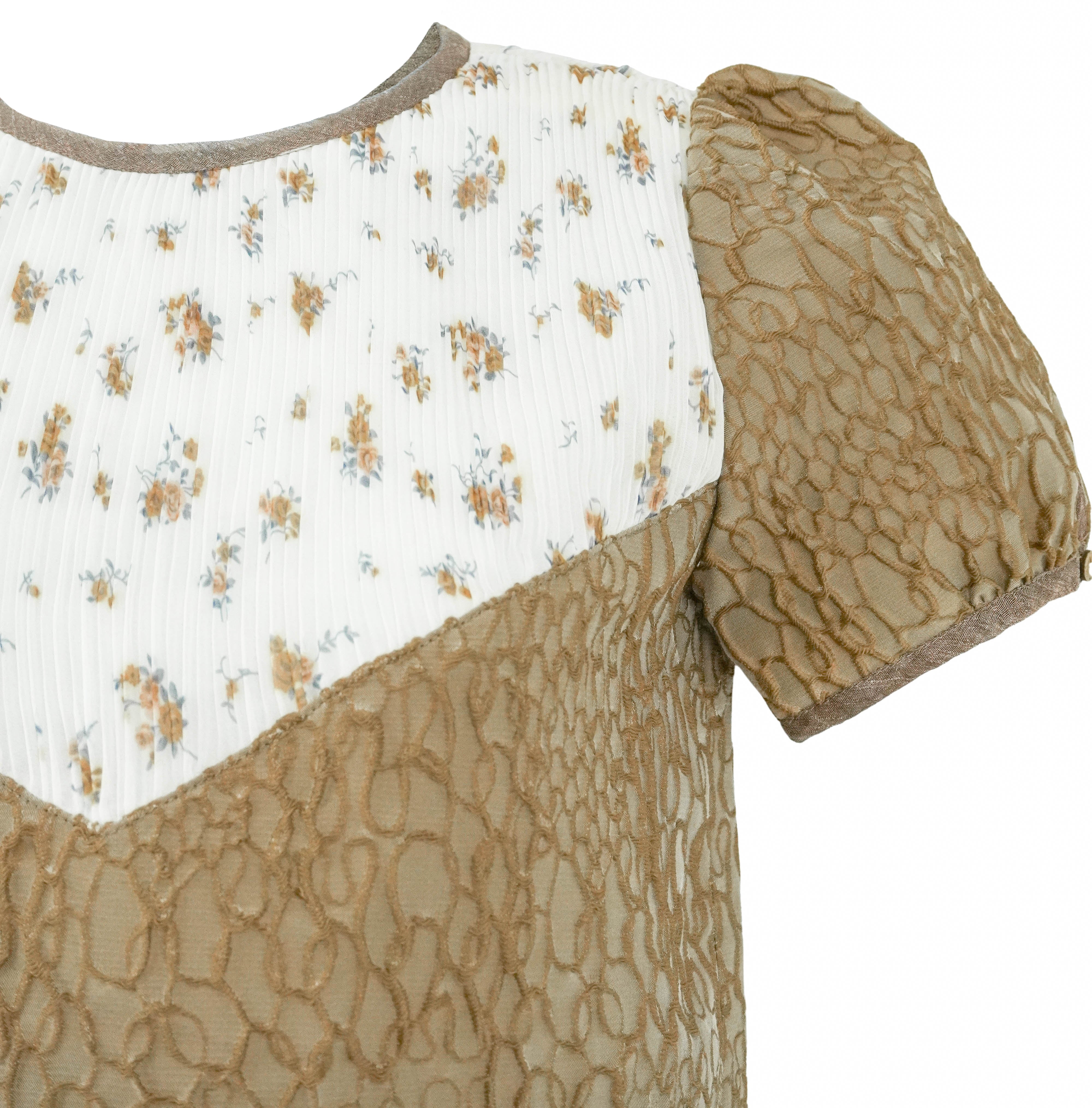 Rodarte x Opening Ceremony Multi-Fabric Short Sleeve Blouse in Brown - Image 3
