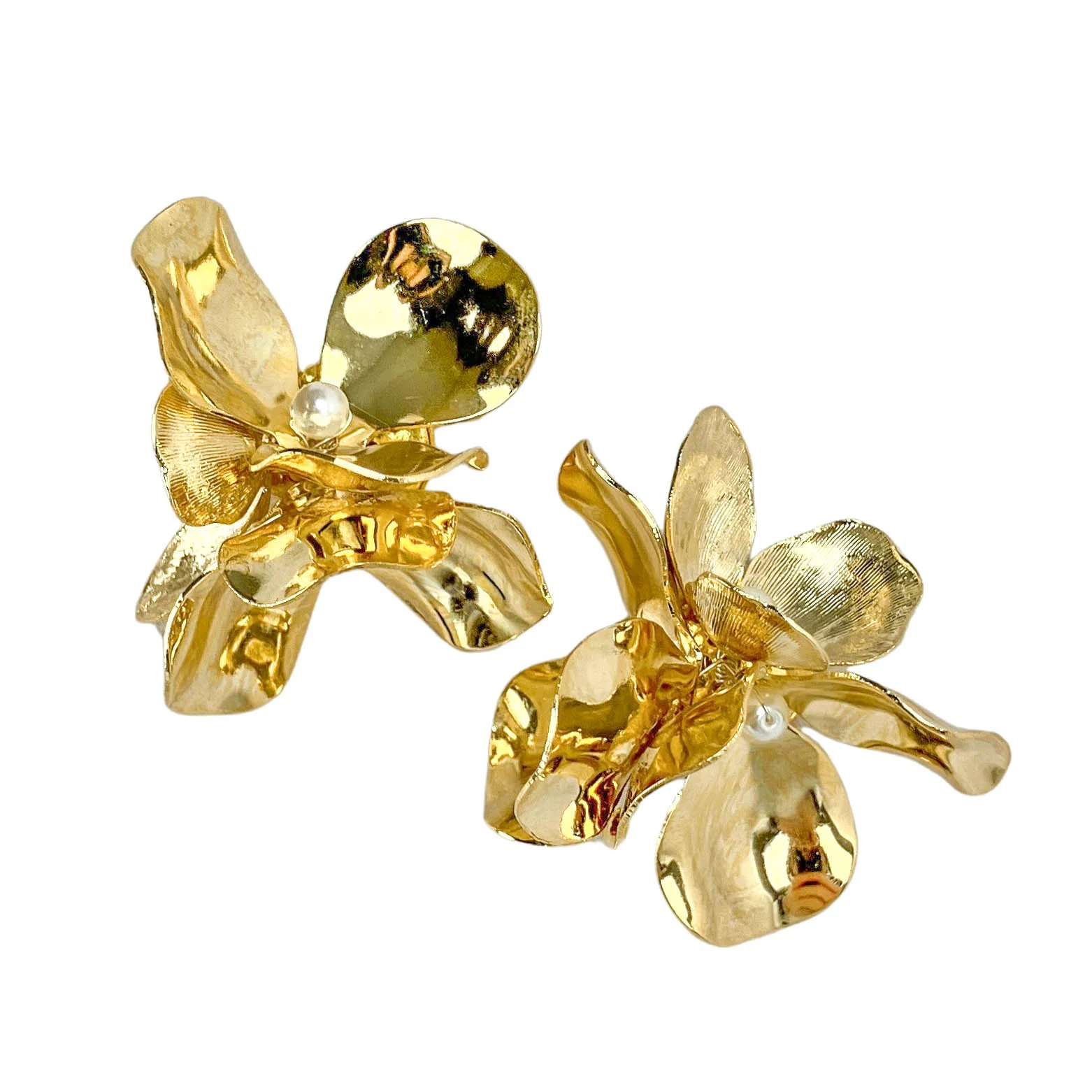 Shashi Triple Flower Earrings with Pearl Center in Gold - Image 3