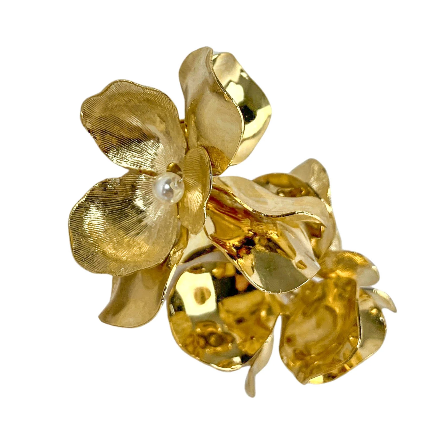 Shashi Triple Flower Earrings with Pearl Center in Gold - Image 4