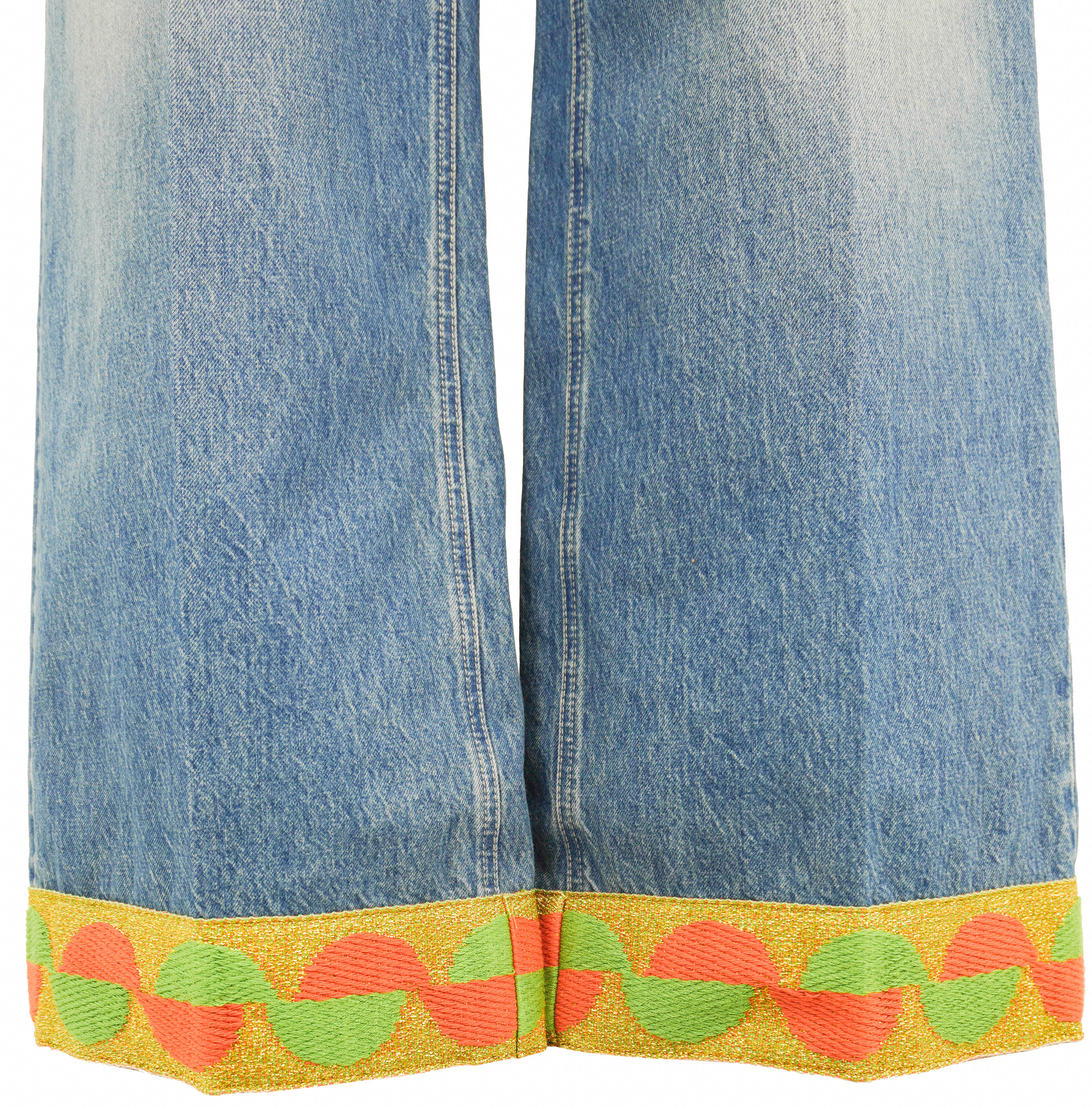 Valentino Wide Leg Jeans with Metallic Knit Cuffs in Medium Wash Denim - Image 4