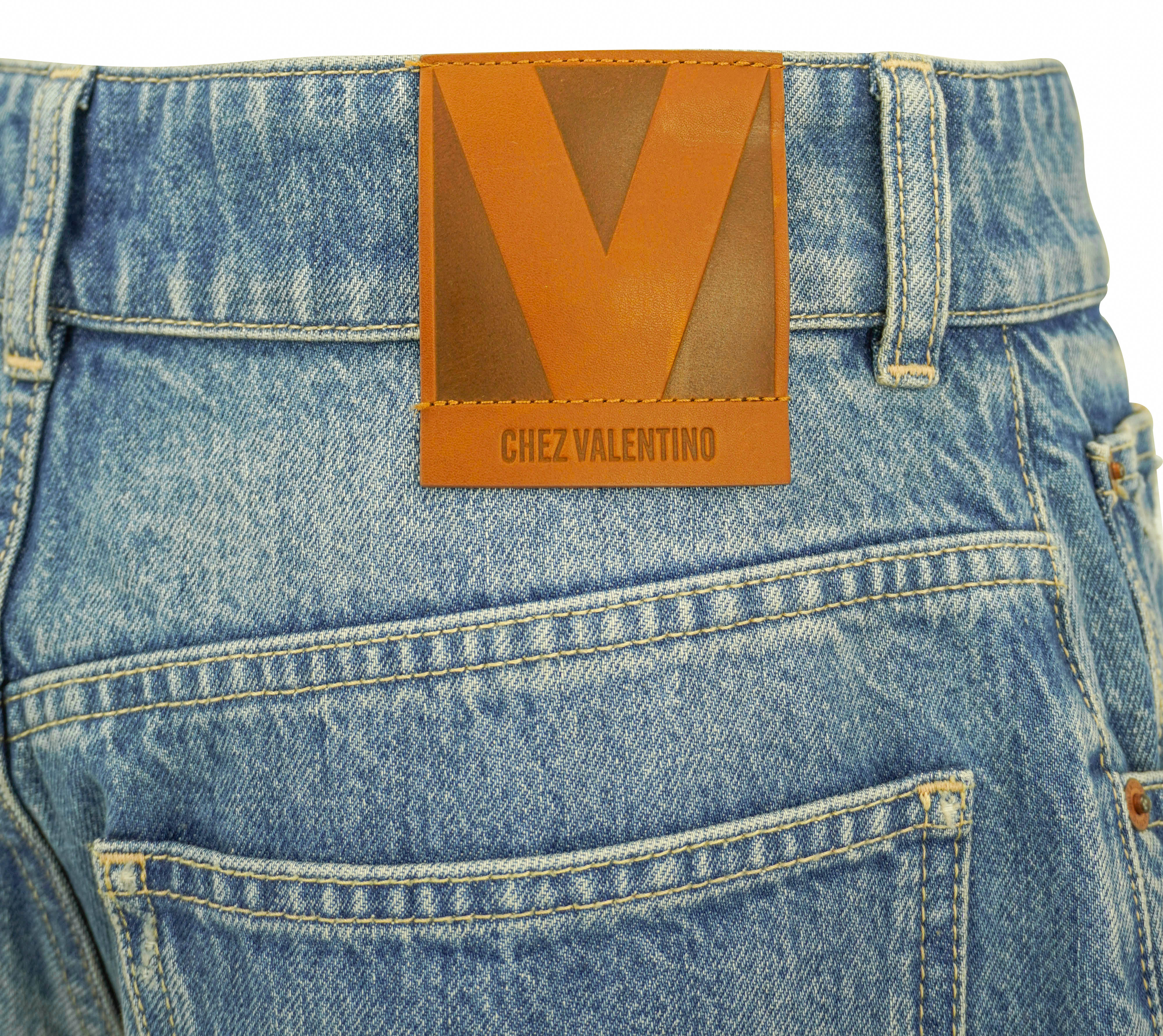 Valentino Wide Leg Jeans with Metallic Knit Cuffs in Medium Wash Denim - Image 5